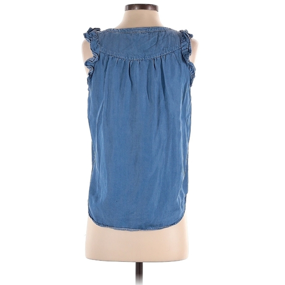 LOFT | 100% Lyrocell Ruffle Shoulder Pullover Chambray Top - Blue - Picture 2 of 15